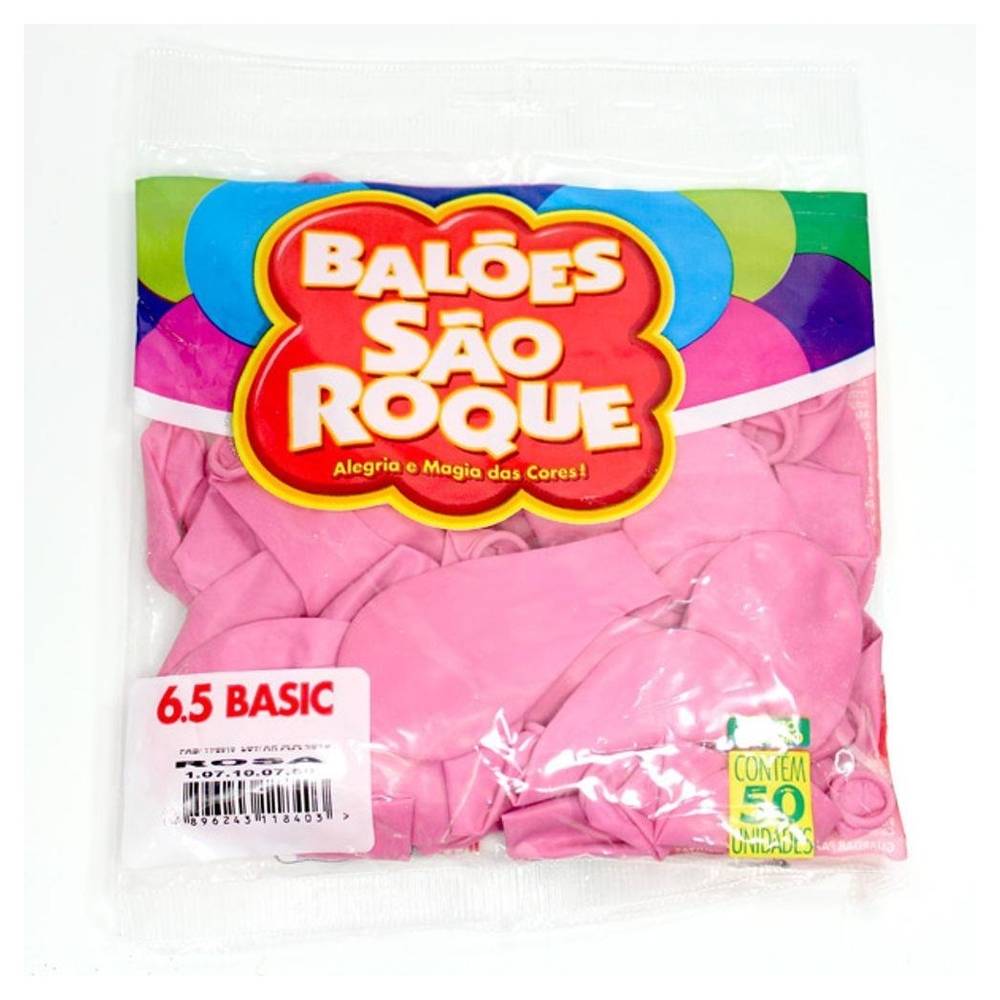 São roque balão liso basic nº6.5 rosa (50 un)