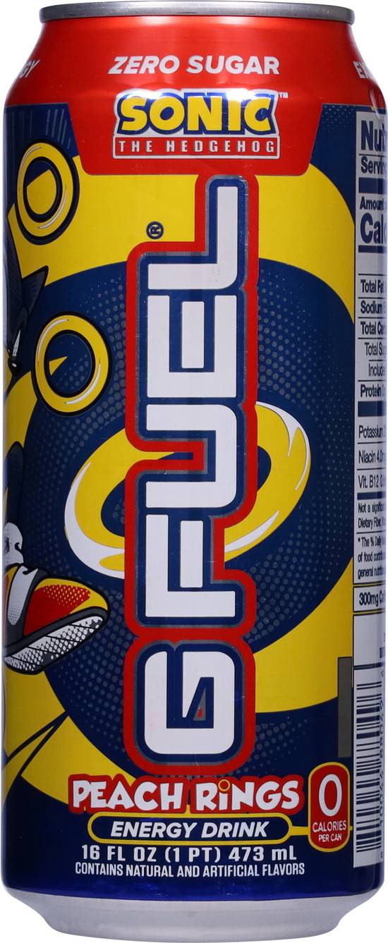 G Fuel Sonic Zero Sugar Peach Rings Energy Drink (16 fl oz)