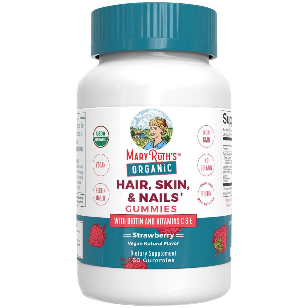 MaryRuth's Biotin and Vitamin C & E - Strawberry With Organic Hair, Skin & Nails Gummies (60 ct)