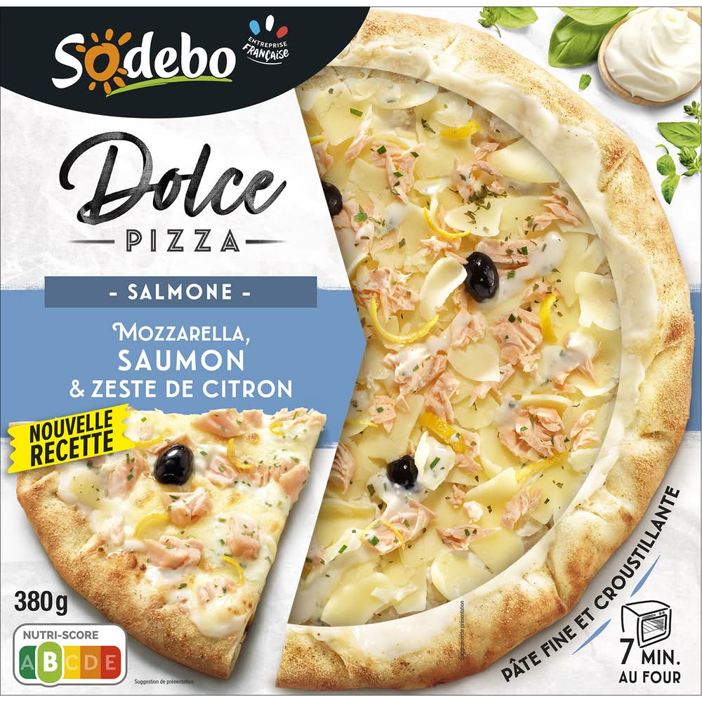 Sodebo - Pizza dolce au saumon mozzarella et zeste de citron (380g)