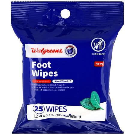 Walgreens Foot Wipes, 7.2x6.4 in (25 ct)