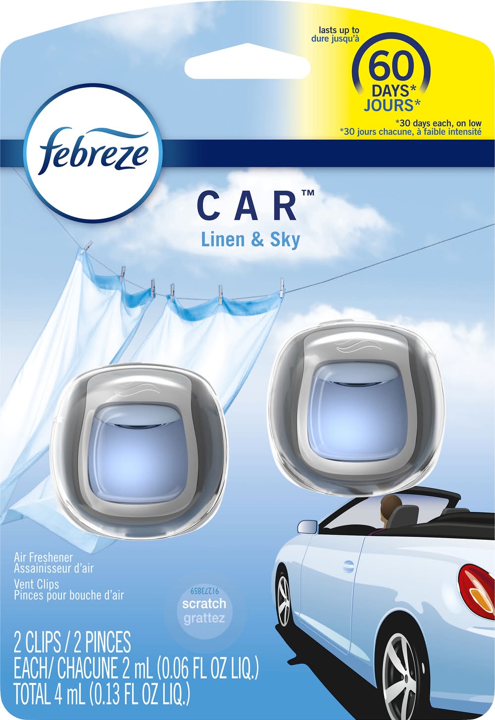 Febreze Car Air Freshener Clips, Linen & Sky (2 x 0.06 fl oz)