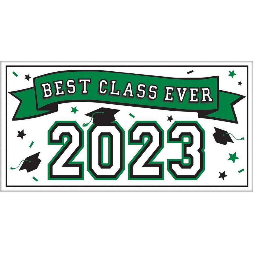 Green Best Class Ever 2023 Graduation Plastic Horizontal Banner, 5.4ft x 2.8ft