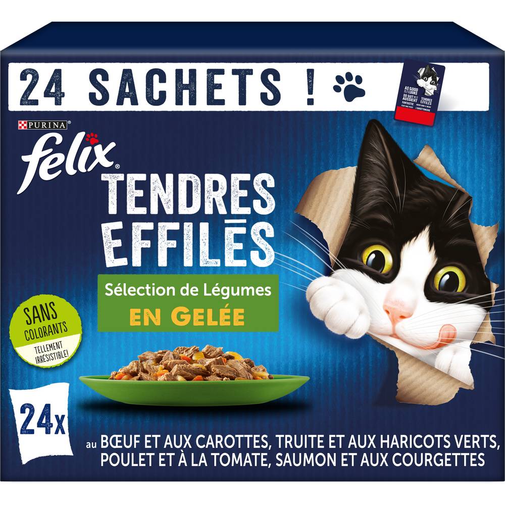 Purina - Felix tendres effilés en gelée au bœuf, aux carottes, à la truite et aux haricots verts