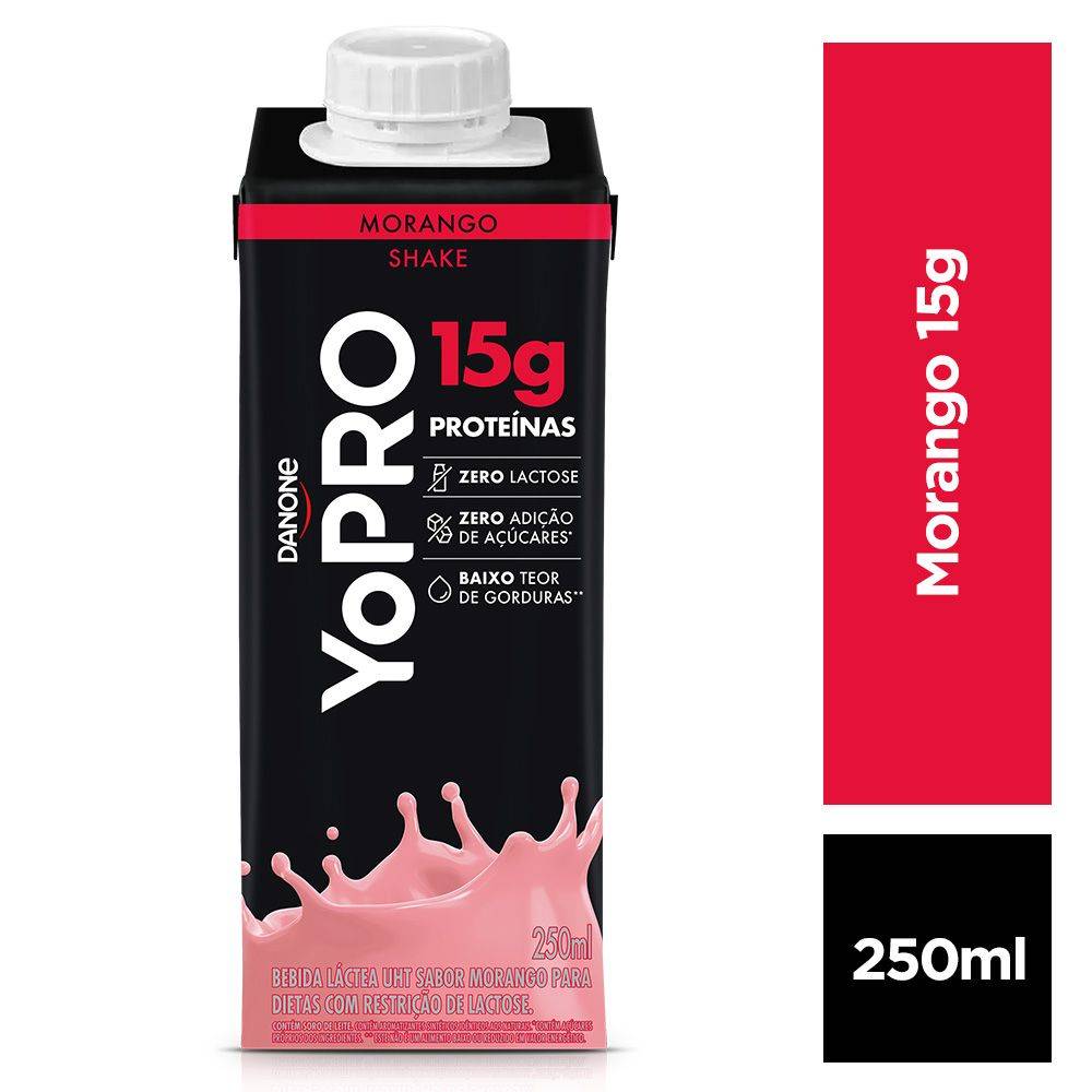 Yopro bebida láctea uht 15g de proteína zero lactose (250 ml) (morango)