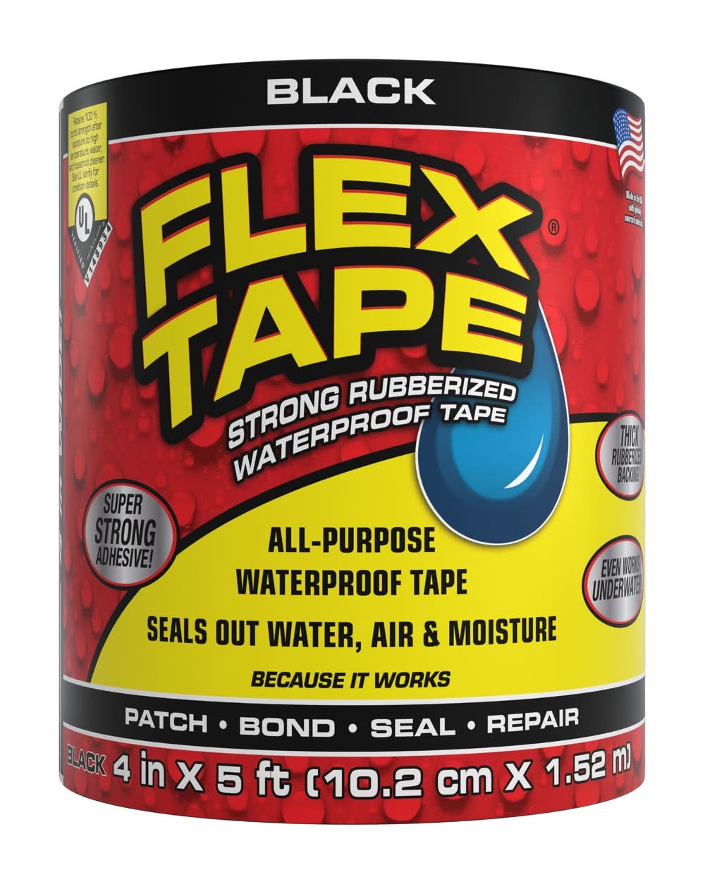 Flex Tape Black Waterproof Rubberized Duct Tape 4-in x 5 Feet