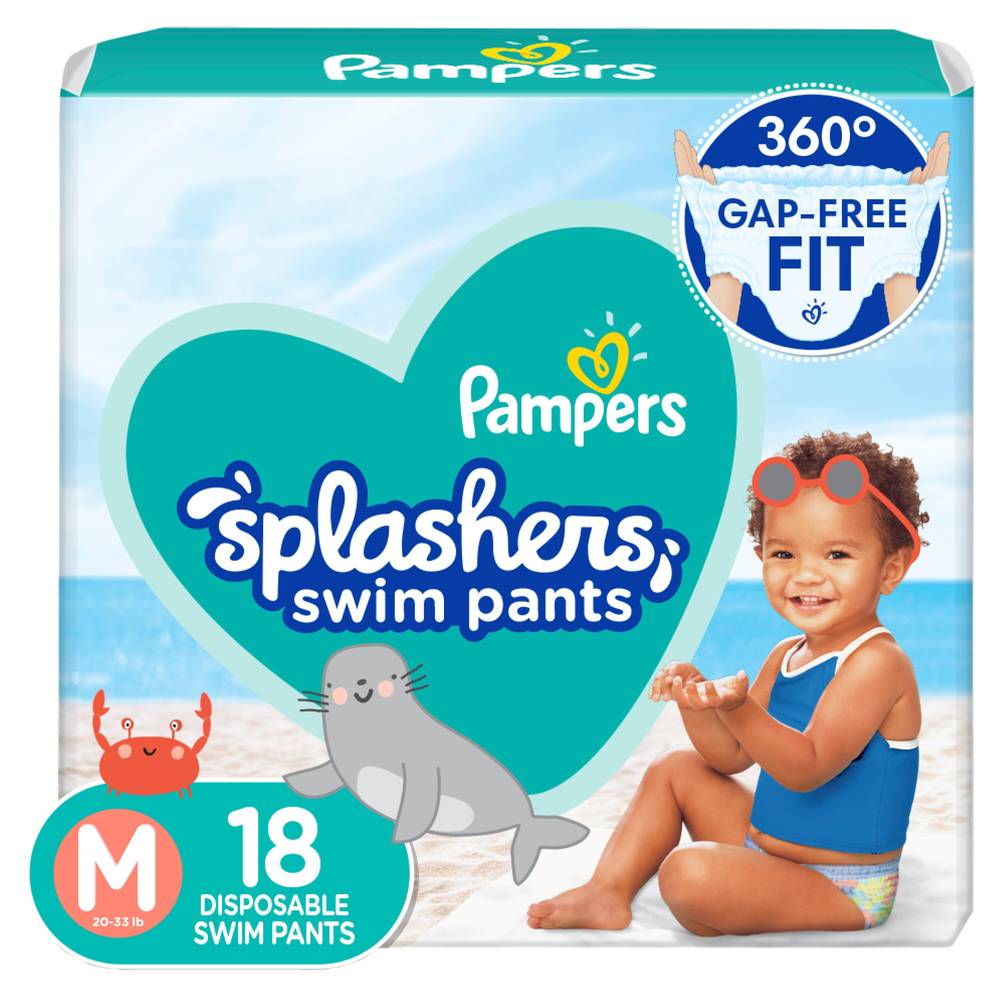 Pampers Splashers Disposable Swim Pants, Size M, 18 CT