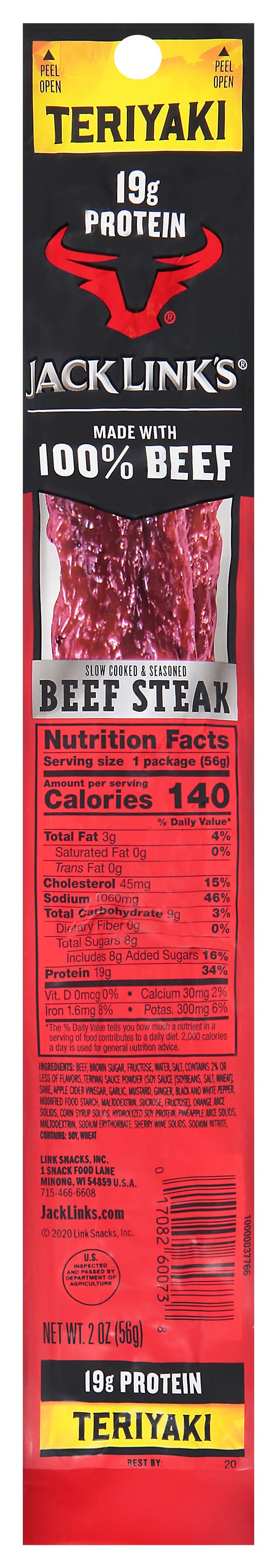 Jack Link's Jumbo Slow Cooked & Seasoned Beef Steaks, Teriyaki (2 oz)