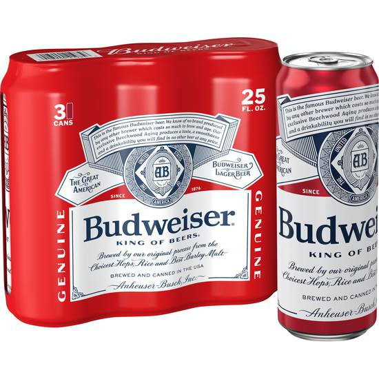 Budweiser the American Lager Beer (3 pack, 25 fl oz)