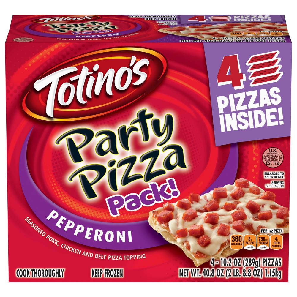 Totino's Seasoned Pork Chicken and Beef Pizza Topping Pepperoni Party Pizza (2.55 lbs, 4 ct)