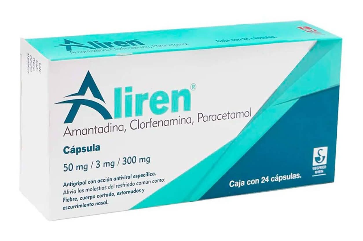 Aliren · Amantadina / clorfenamina / paracetamol cápsulas 50 mg / 3 mg / 300 mg (24 un)