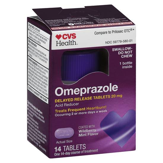 Cvs Health Omeprazole 20 mg Wildberry Mint Coated Tablets