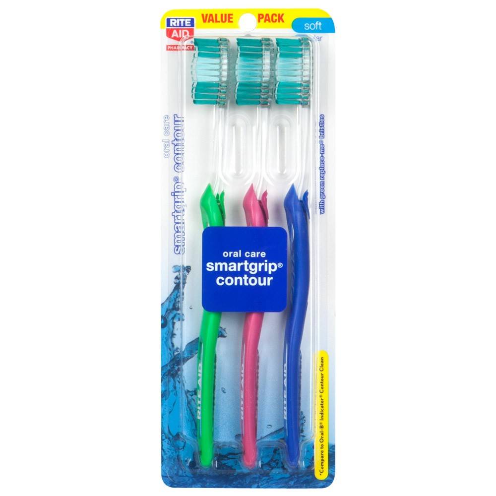 Rite Aid Smart Grip Toothbrushes Soft Bristles (3 ct)