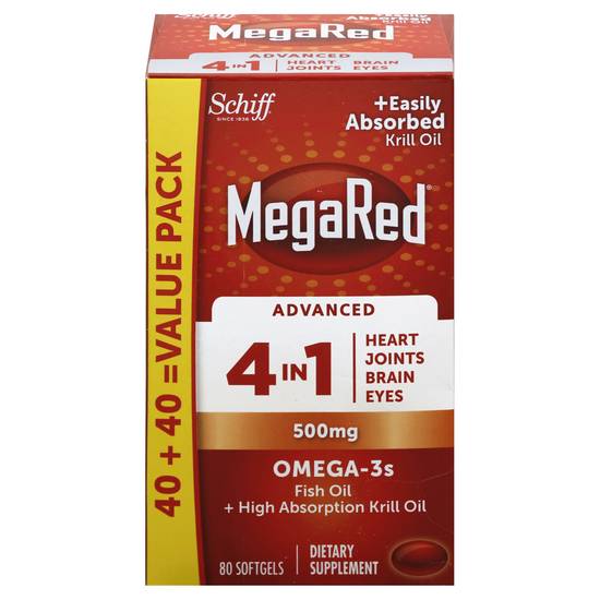 Megared Advanced 4-in-1 500mg Omega-3 Fish & Krill Oil Supplement (80 ct)