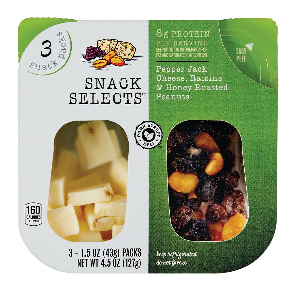 Snack Selects Pepper Jack Cheese, Raisins & Honey Roasted Peanuts (3 x 1.5 oz)
