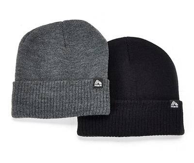 Charcoal & Black Brimmed Beanies, 2-Pack