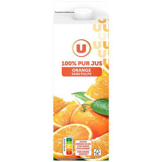 Les Produits U - Pur jus de fruit sans pulpe (2 L) (orange)