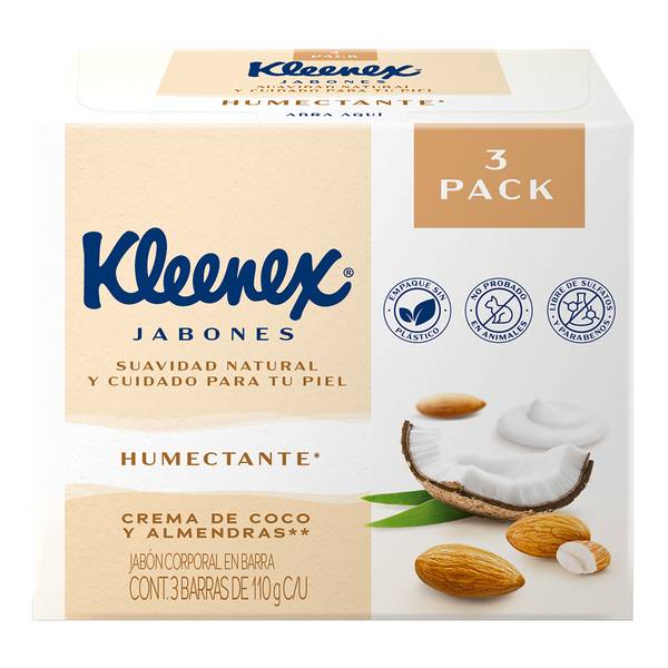 Kleenex jabón en barra crema de coco y almendras (3 pack, 100 g)