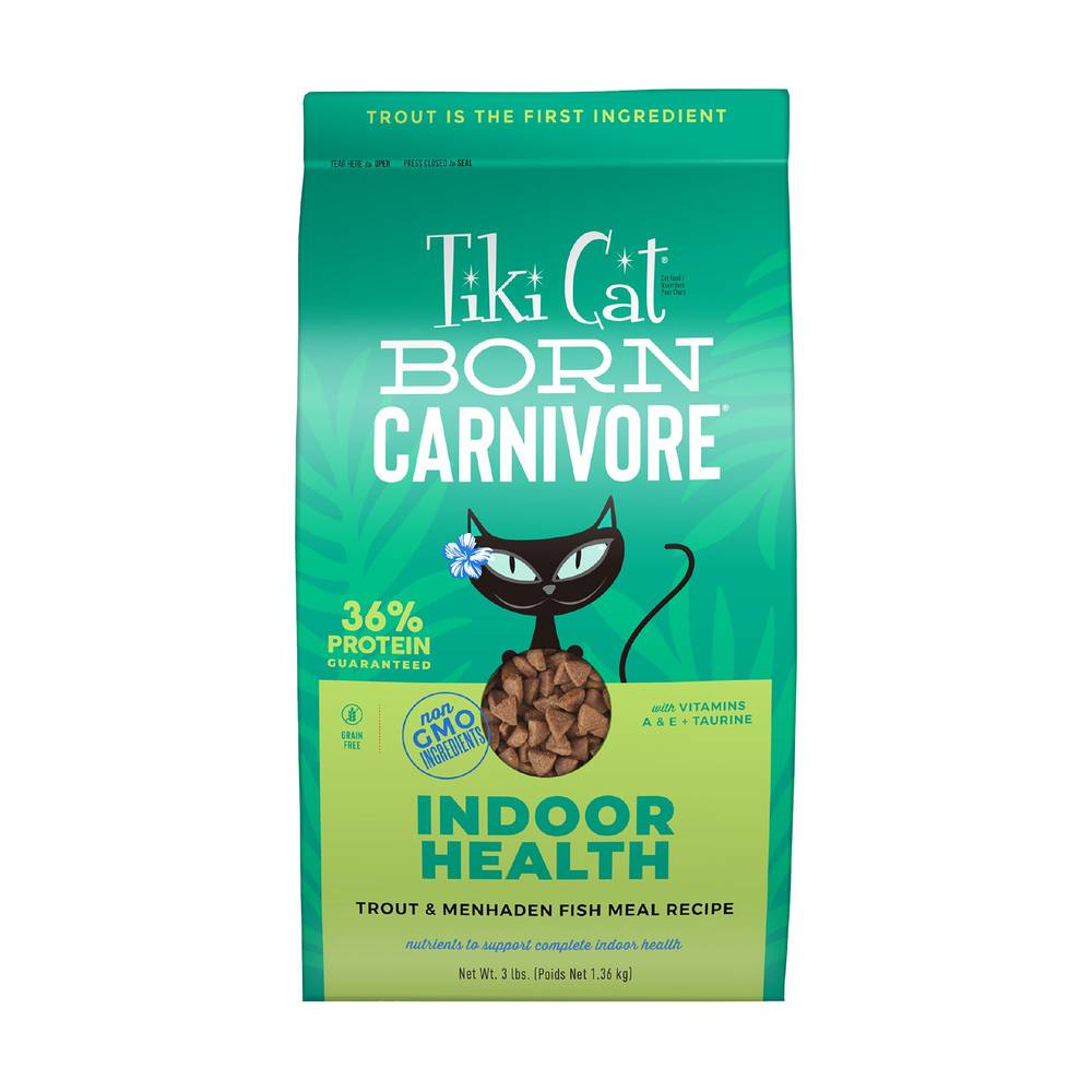 Tiki Cat® Born Carnivore® Indoor Health Dry Cat Food - High Protein, Non-GMO, Trout & Menhaden Fish (Flavor: Trout & Menhaden Fish, Size: 3 Lb)