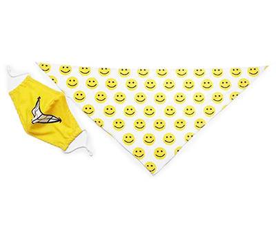 Yellow Smile Face Mask & Pet Xs/S Bandana