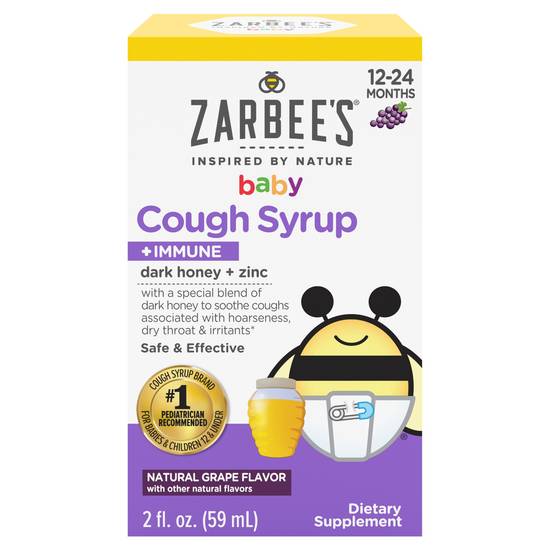Zarbee's Baby Cough Syrup + Immune With Honey and Zinc 12-24 Months