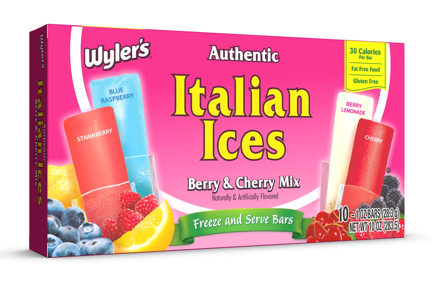 Wyler's Authentic Italian Ices Freeze and Serve Bars, Berry-Cherry (10 oz, 10 ct)
