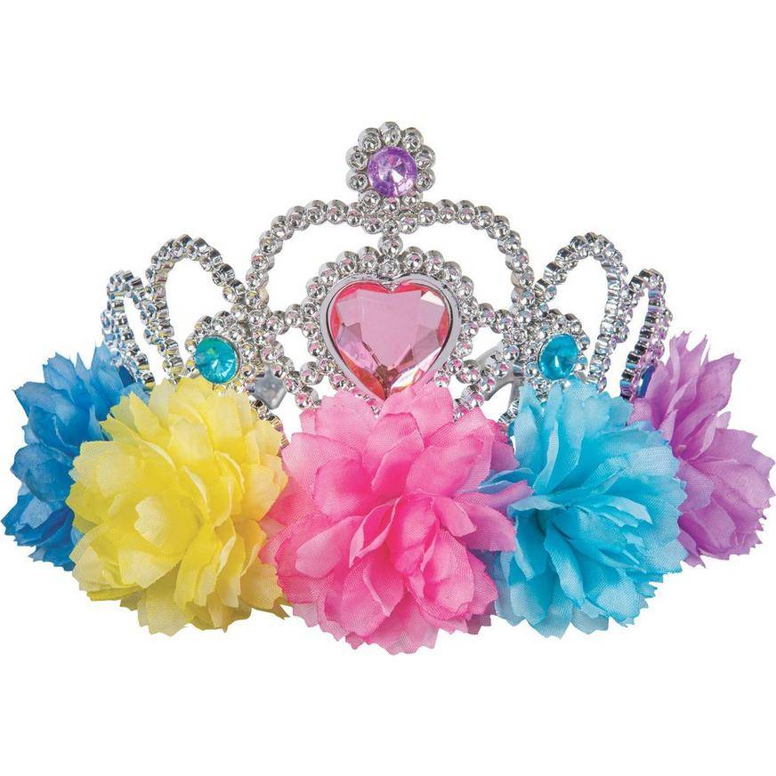 Party City Pastel Party Floral Plastic Fabric Tiara (4in x 3.75in/multi)