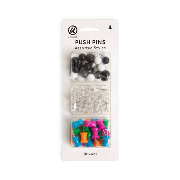 U Brands Steel Push Pins, Assorted Colors