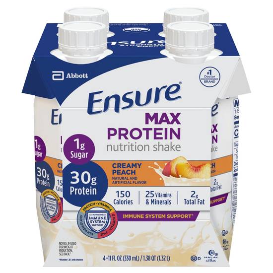 Ensure Creamy Peach Max Protein Nutrition Shake (4 x 11 fl oz)