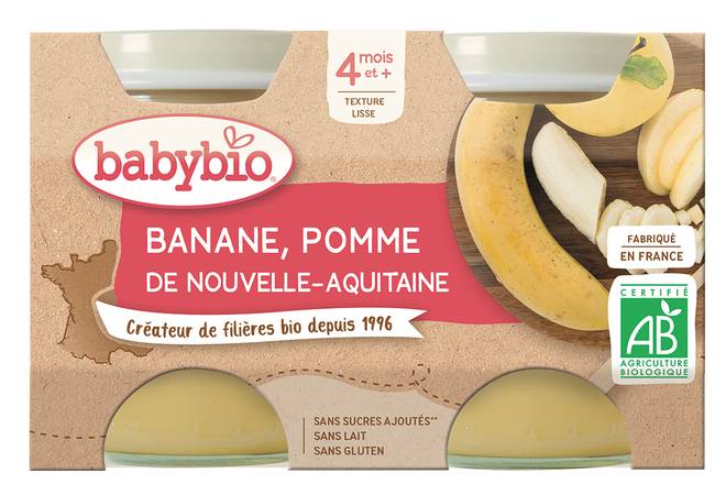Babybio - Compotes pomme banane pour bébé dès 4 mois (2 pièces)
