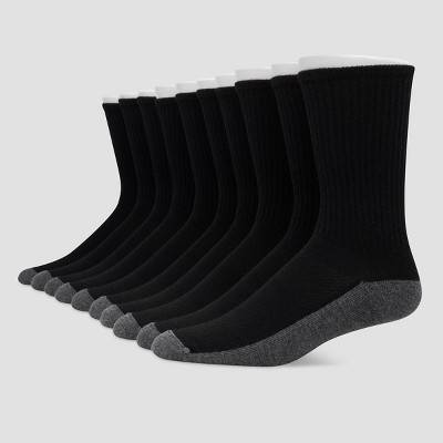Hanes Premium Cushion Crew Socks, Men, 12-14, Black (10 ct)