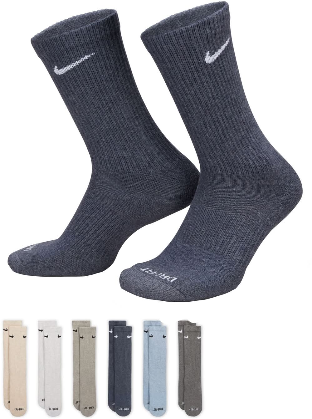 Nike Everyday Plus Cushioned Crew Training Socks, M, Assorted (6 ct)