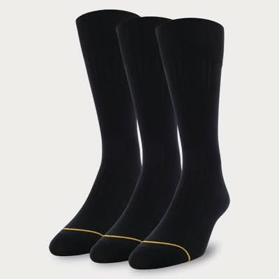 Gold Toe Signature Collection Cotton Crew Dress Rib Socks, Men, 6-12.5, Black (3 ct)