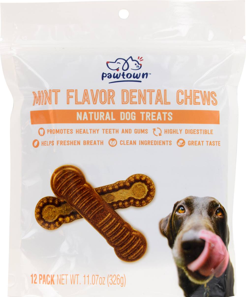 Pawtown Dog Natural Dental Chews, Mint (11.07 oz, 12 ct)