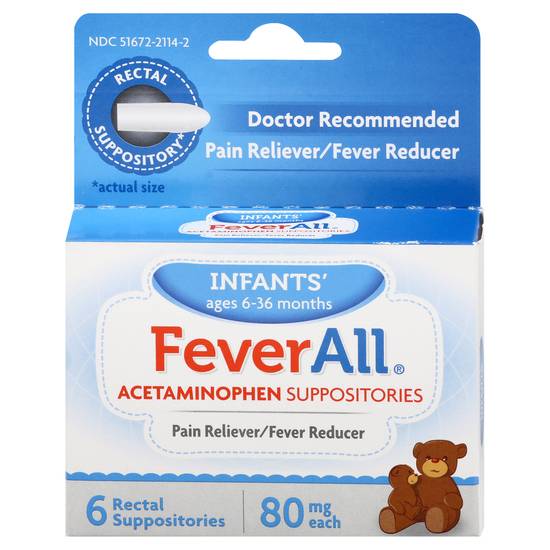 Feverall Pain Reliever / Fever Reducer Acetaminophen 80 mg Suppositories (6 ct)
