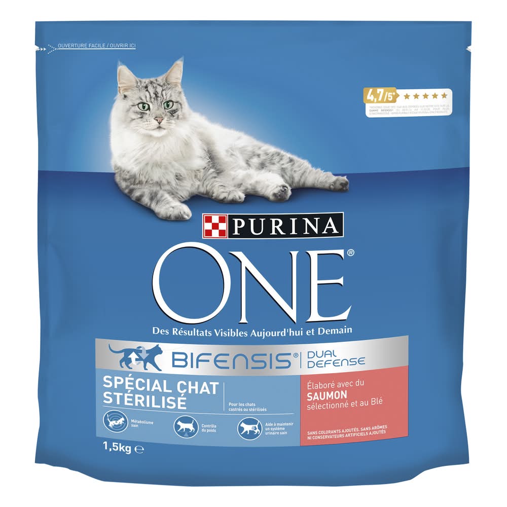 Purina - One croquettes pour chat adulte stérilisé au saumon et au blé (1,5kg)