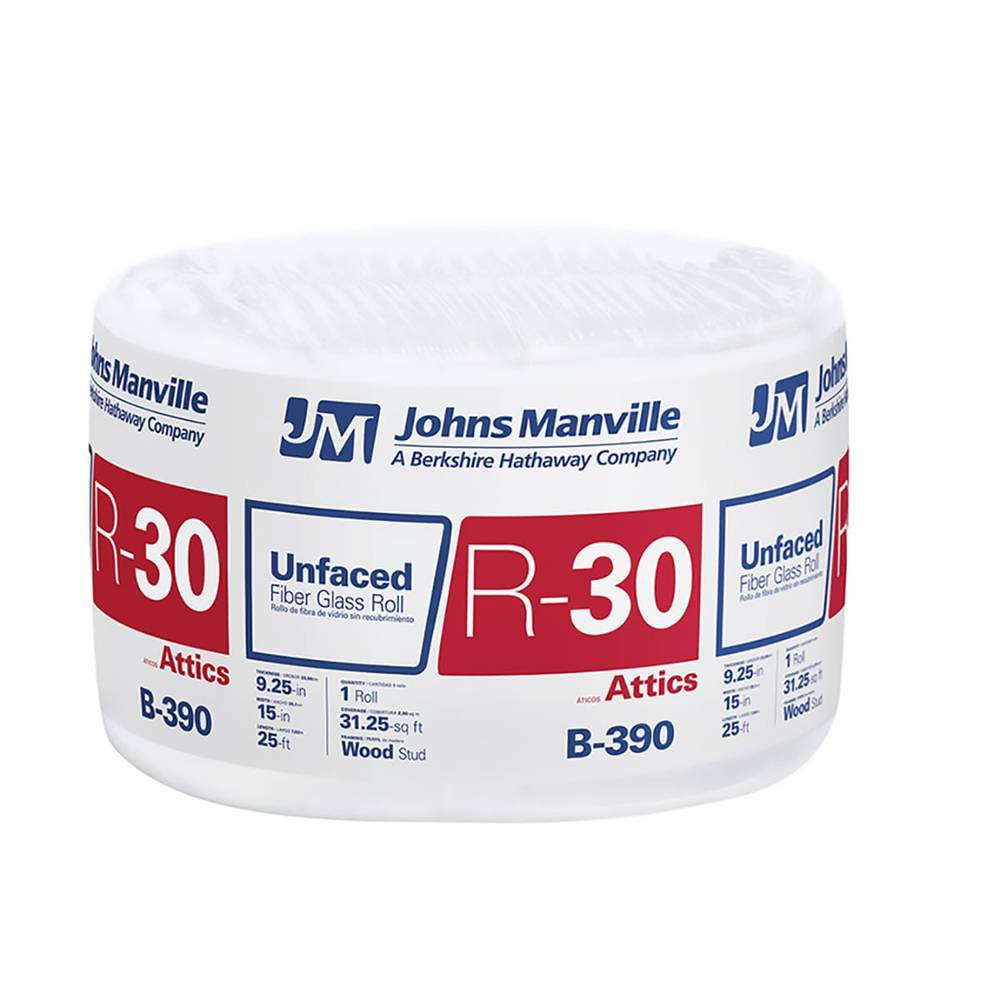 Johns Manville R-30 Attic Unfaced Fiberglass Roll Insulation 31.25-sq ft (15-in W x 25-ft L) Individual Pack | B390