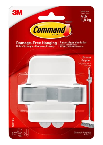 Command Broom and Mop Grippers Wall Hook, 1 Command Hanger, 2 Command Strips, Damage Free Hanging of Dorm Room Mops and Brooms, White