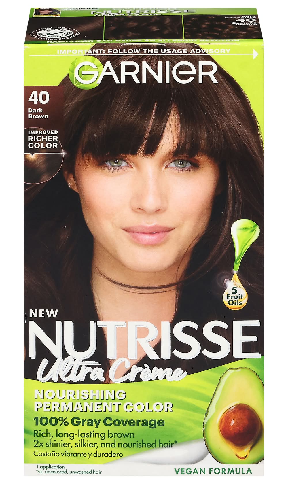 Garnier Nutrisse Nourishing Creme Hair Color, Dark Brown 40 (8 oz)
