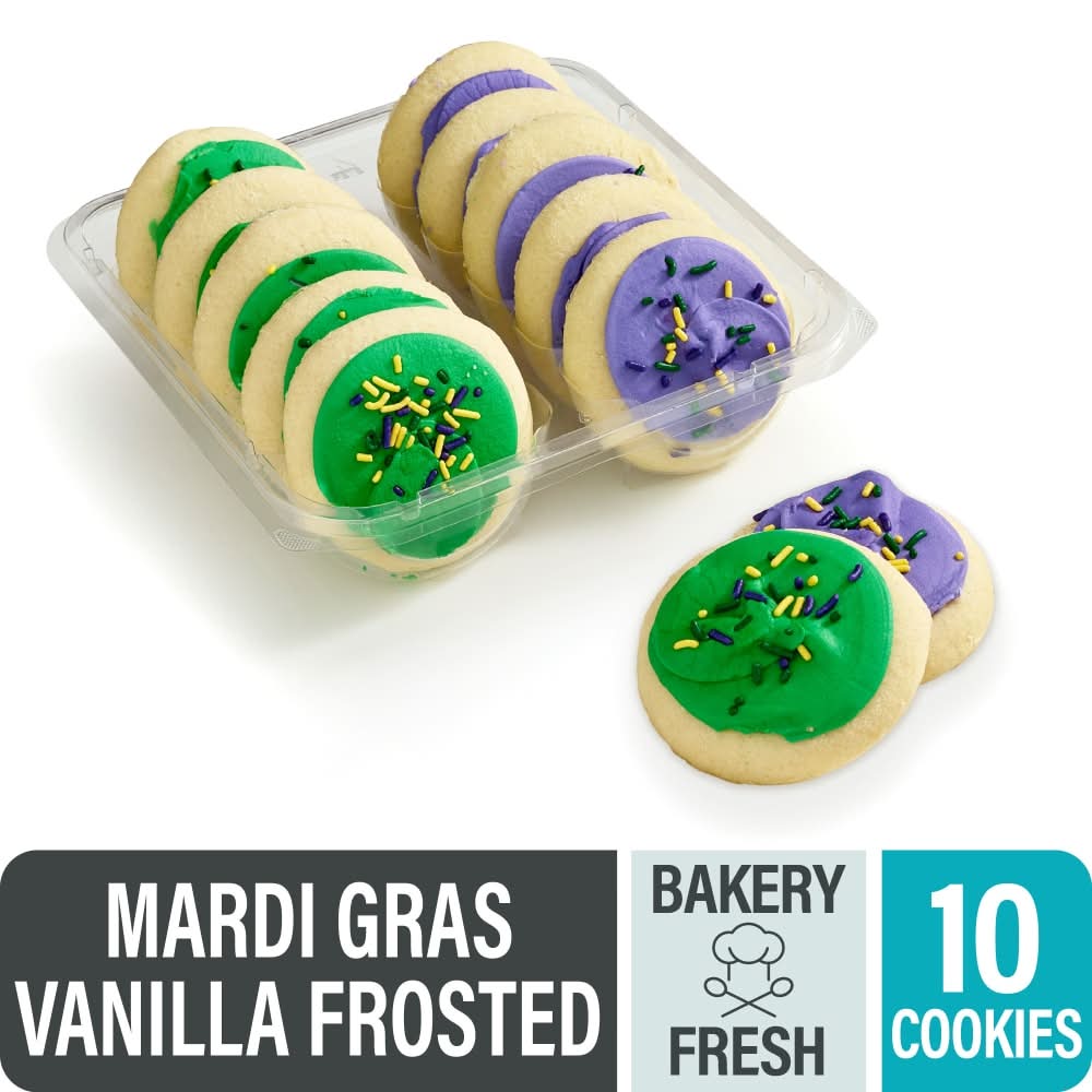 Bakery Fresh Mardi Gras Vanilla Frosted Cookies