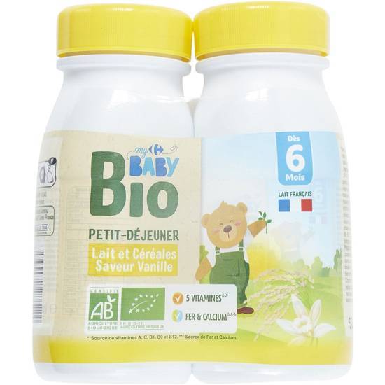 Carrefour Baby Bio - Petit-déjeuner lait liquide dès 6 mois (2 pièces) (vanille)