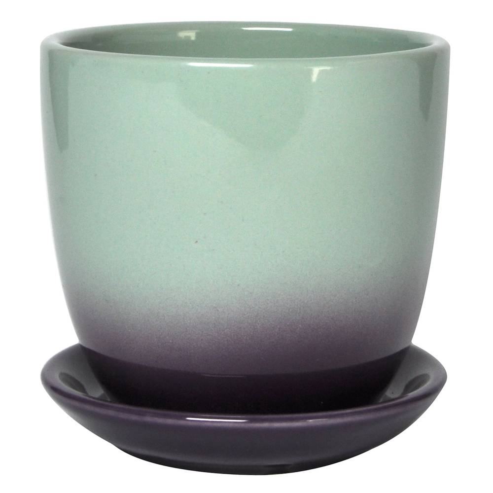 Two Tone Ceramic Flower Pot With Saucer