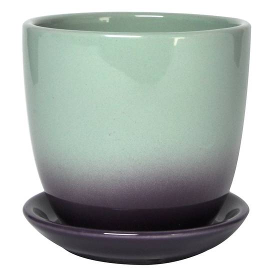 # Two Tone Ceramic Flower Pot With Saucer (10.3cm H x 10.1 cm D)