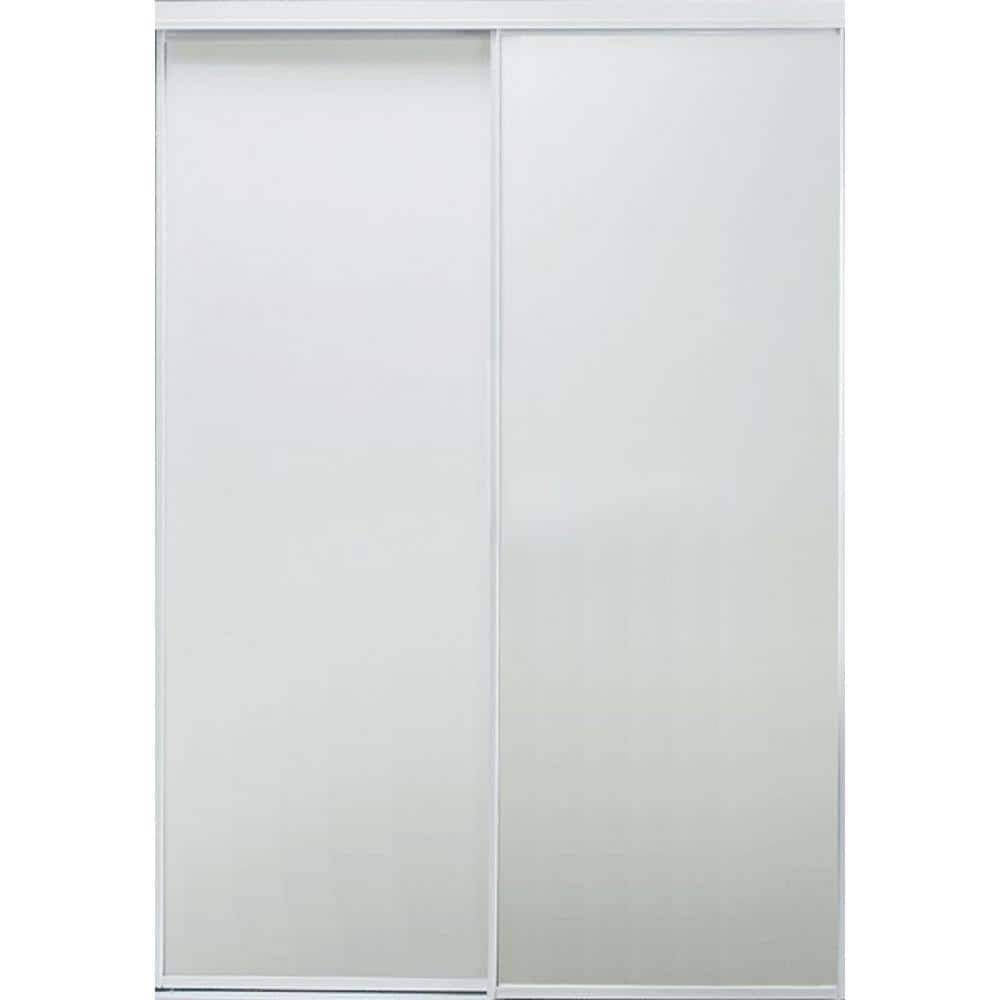 Contractors Wardrobe 47 In. X 80 1/2 In. Aspen White Gloss Painted Steel Frame Prefinished White Hardboard Interior Sliding Door