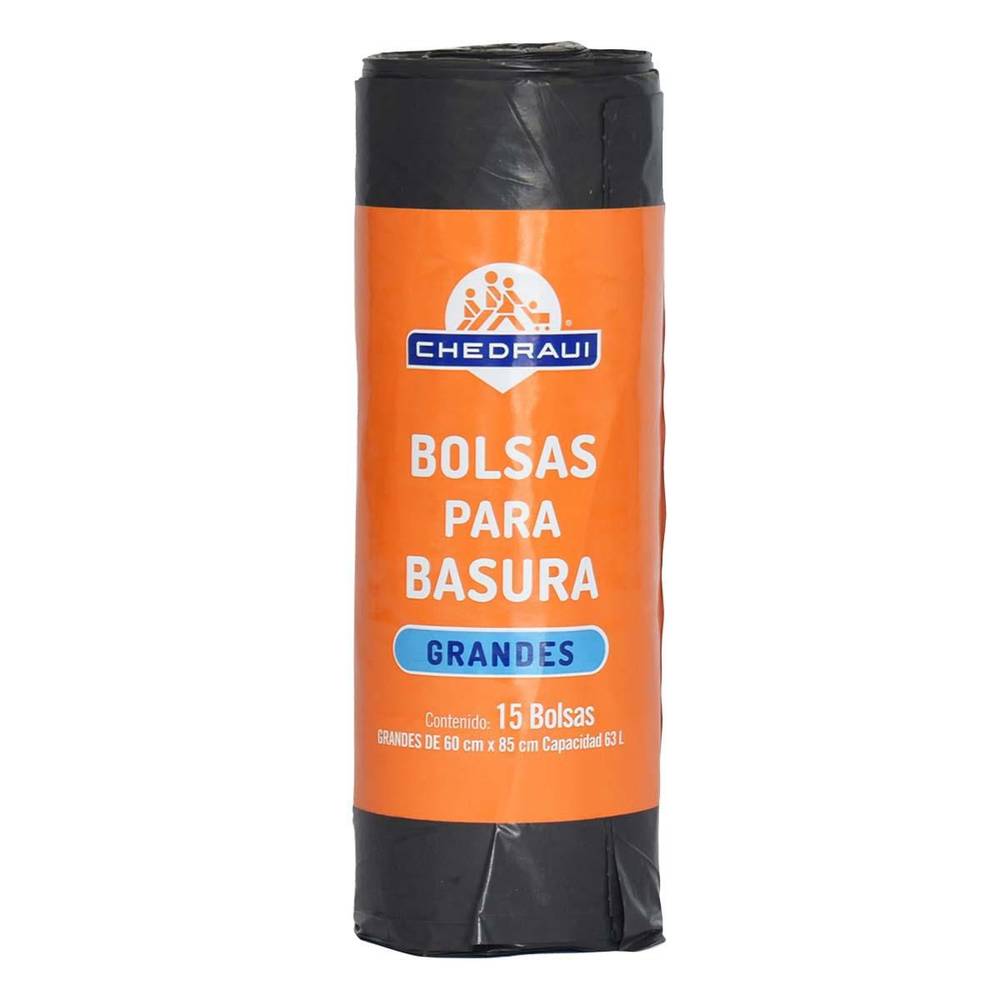 Chedraui · Bolsas para basura de 63 l, Grande-60x85 cm (15 un)
