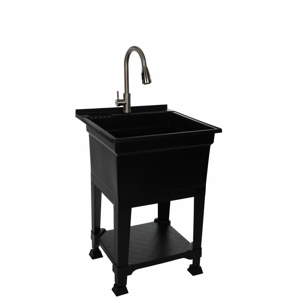 Project Source 24-in x 24-in 1-Basin Black Freestanding Utility Tub with Drain and Faucet | 999-LUT24BLK