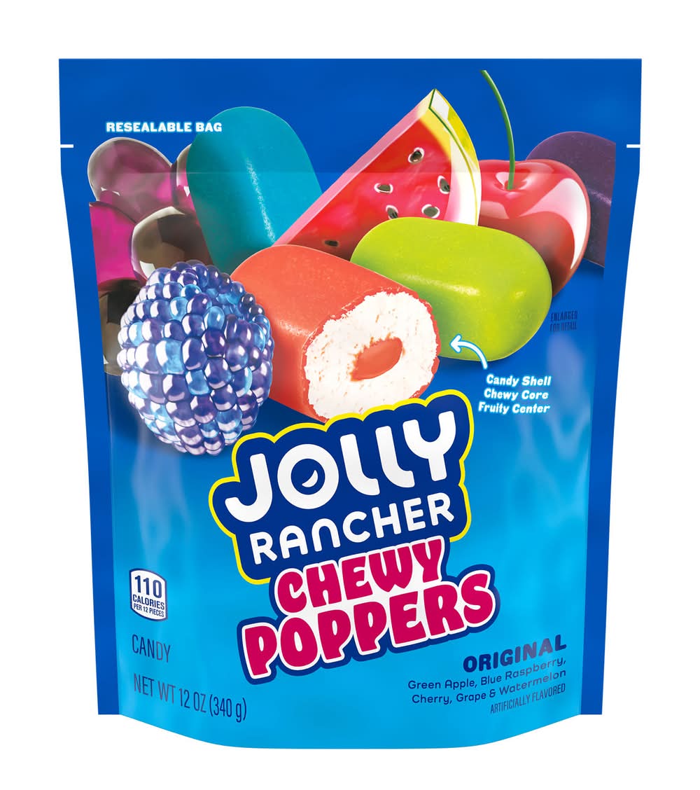 Jolly Rancher Chewy Poppers Original Fruit Flavored Candy Bag, Assorted (12 oz)