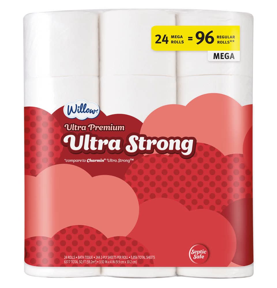 Willow 24 Roll Ultra Strong Bath Tissue - 244 Sheets