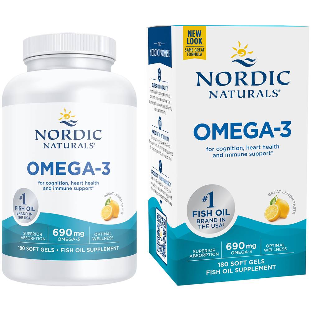 Omega-3 – Supports Cognition, Heart, & Immune Health – 690 Mg – Lemon (180 Softgels)