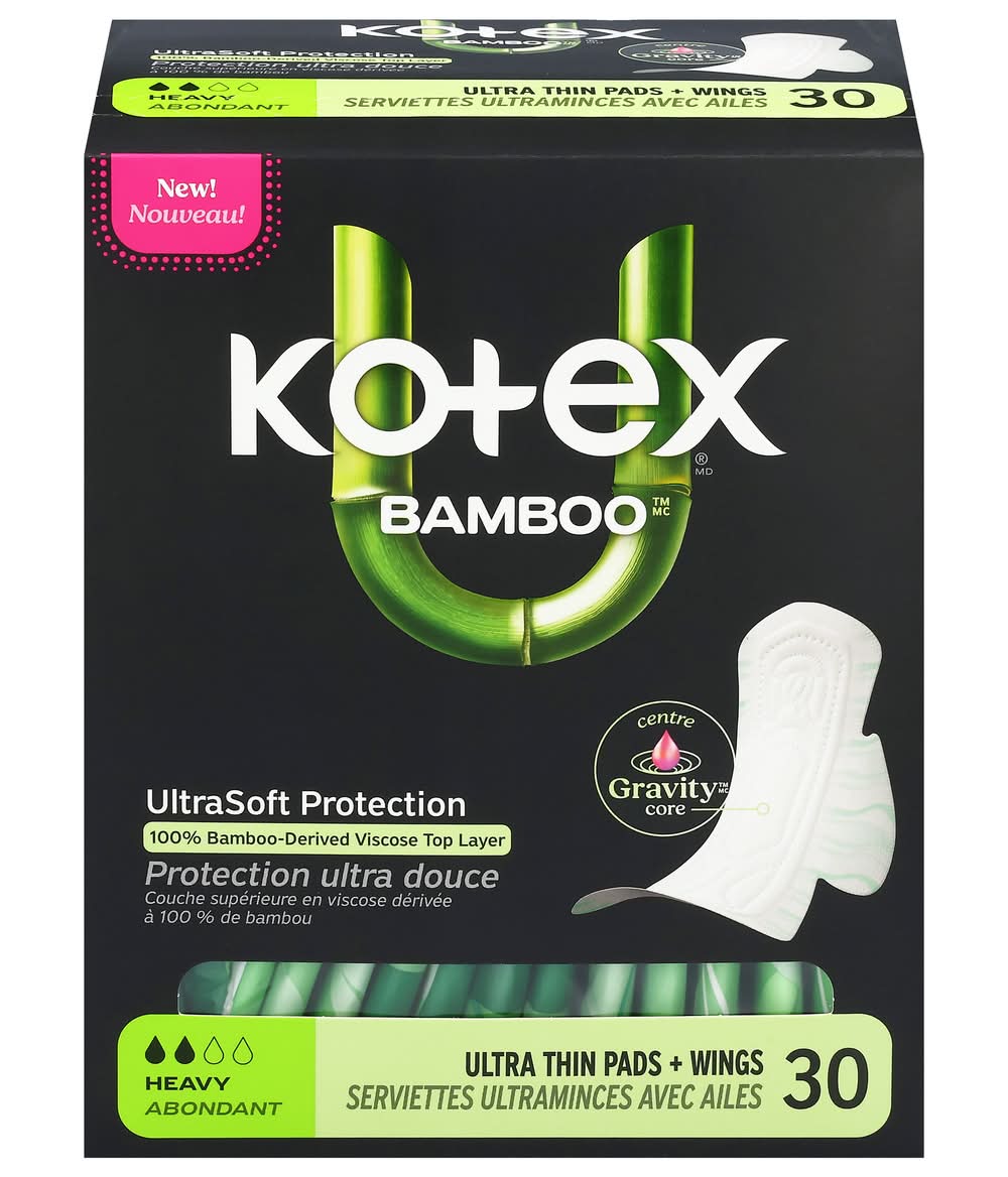 U by Kotex Bamboo Ultra Thin Heavy Pads + Wings (30 ct)